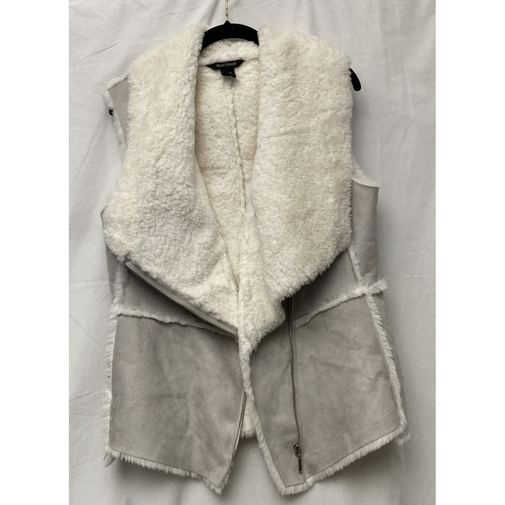 WHBM Women's Gray‎ Faux Suede w/Sherpa Accents & Lining Asymmetrical Vest - SZ M